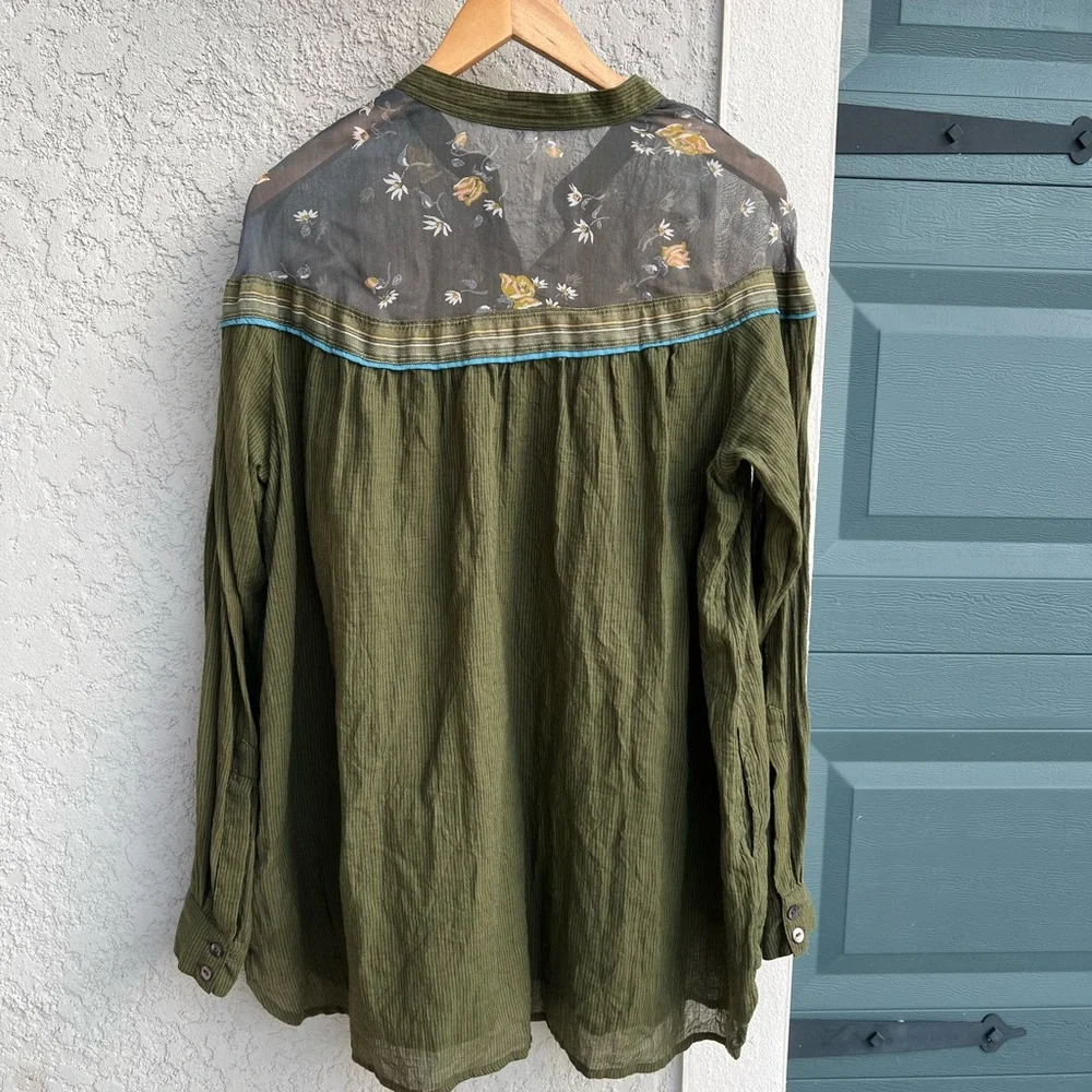 Free People Olive Green Floral Blouse